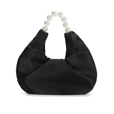 Imagem de Inkfew Bolsa feminina de cetim para noite bolsa clutch bolsa de mão para mulheres casamento para coquetéis formais, Pérola preta