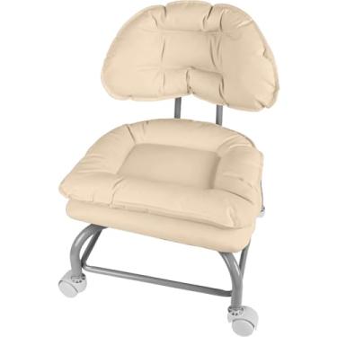 Imagem de Banqueta de rodinhas com descanso para as costas VAPAA TAIDE Cadeira rolante resistente com rodas para escritório em casa, mecânico, garagem mecânica, limpeza de pisos, loja cáqui