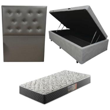 Imagem de Cama Box Baú Blindada com Colchão de Espuma D33 20cm + Cabeceira Botonê (CORINO CINZA, Solteiro)