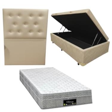 Imagem de Cama Box Baú Blindada com RivIera Molas Ensacadas 25cm de altura + Cabeceira Botonê (CORINO BEGE, Solteiro)