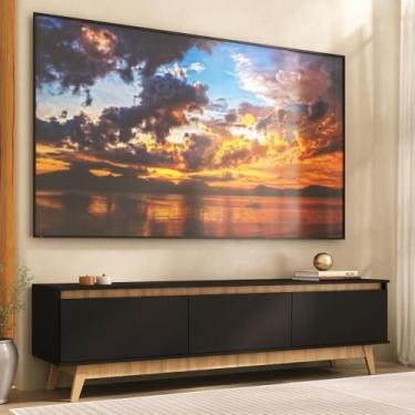 Imagem de Rack para Tv até 80 Polegadas 180cm 3 Portas Retrô Multimóveis Mp1103 Preto/madeirado