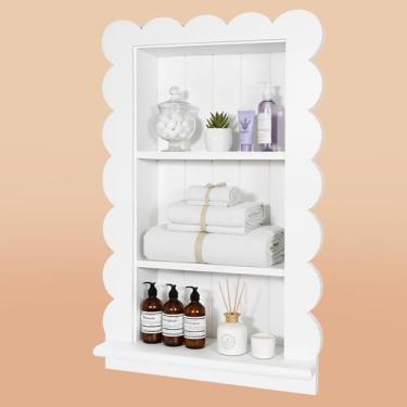 Imagem de Royxen Armário de parede de banheiro com prateleiras de 3 camadas, armário de remédios embutido de madeira sobre vaso sanitário, grande armário de remédios recortado nicho para organizador de