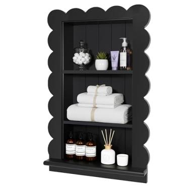 Imagem de Royxen Armário de parede de banheiro com prateleiras de 3 camadas, armário de remédios embutido de madeira sobre vaso sanitário, grande armário de remédios recortado nicho para organizador de