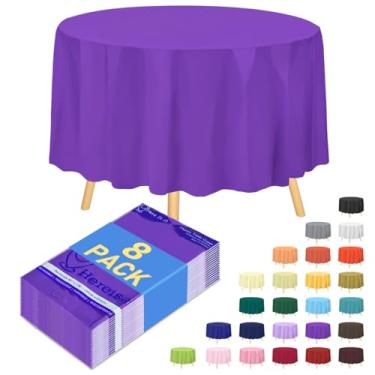 Imagem de Hereisa Pacote com 8 toalhas de mesa de plástico descartáveis roxas redondas 213 cm de diâmetro – Capas de mesa de festa resistentes à prova d'água para casamentos, banquetes e eventos
