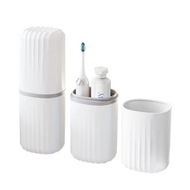 Imagem de Topavatop Estojo de viagem para escova de dentes, suporte de escova de dentes 2 em 1 e copo de enxágue, copo de escova de dentes de grande capacidade com capa, suporte portátil de escova de dentes de