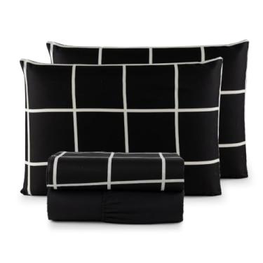 Imagem de Jogo de Lençol Casal Padrão 04 Peças 200 Fios Cama Box Estampado Toque Aveludado Macio(Petit Preto)