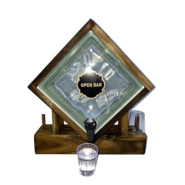 Imagem de Suqueira com torneiraPingometro Bloco de Vidro Diagonal Rústico Decoração Churrasco Cachaça reunião(IMBUIA)