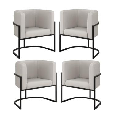 Imagem de Kit 04 Poltronas Lua Sala Decorativa Base Ferro Black Corino Bege