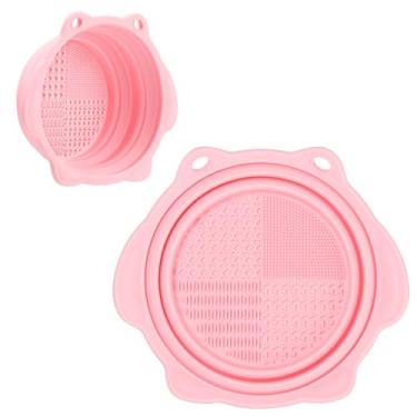 Imagem de Limpador de pincéis de maquiagem, limpador de escova de silicone dobrável Etercycle Sruber, ferramentas de lavagem portáteis para pincel de maquiagem, esponja de pó, esponja (rosa claro)