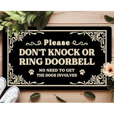 Imagem de Capacho engraçado para cães 43 x 76 cm – Não bata ou toque a campainha Tapete de boas-vindas para porta da frente ao ar livre, tapete de entrada interno para amantes de cães, tapete de entrada