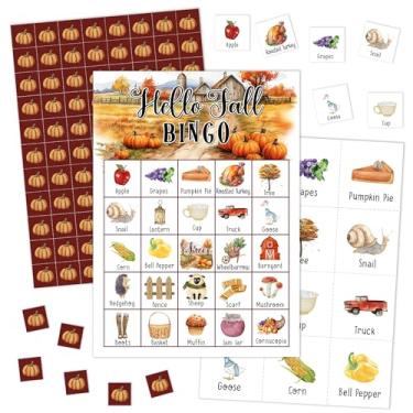 Imagem de Jogos de bingo Hello Fall para adultos, cartas de bingo de colheita de outono para festa de outono, suprimentos de lembrancinhas de decoração de festa de Ação de Graças, jogos de atividades de outono