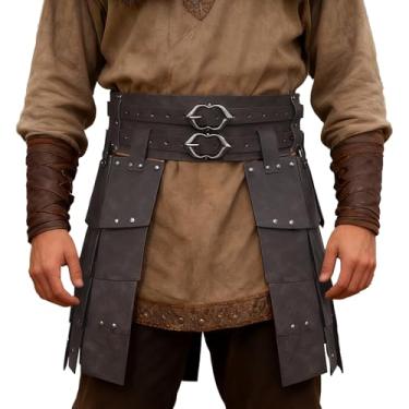 Imagem de TobWeaL Saia de armadura de couro viking medieval – cintura dupla face ajustável e armadura de coxa para LARP Renaissance Halloween, Marrom A, Standard