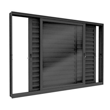 Imagem de Janela de Alumínio Veneziana de Correr Lateral 2 Folhas Móves1 Folhafixa 120x150 Lucasa Eccellente Preto