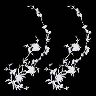 Imagem de letsinstyle 2 peças de apliques de renda bordados florais 3D, aplique de bordado de flor de videira de poliéster, acessórios de costura branca para roupas, vestido de noiva, tecido de renda, decoração