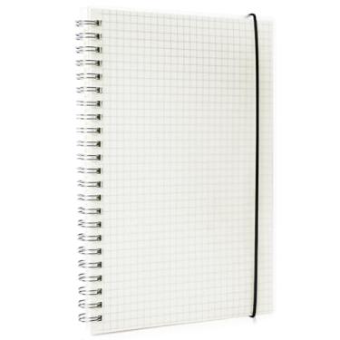 Imagem de Smilo 1 caderno espiral, caderno de papel milimetrado A5, 14,5 cm x 21 cm, 80 folhas (160 páginas), papel grosso 100 GSM, capa dura transparente, diários para escola, escritório, escrita, matemática