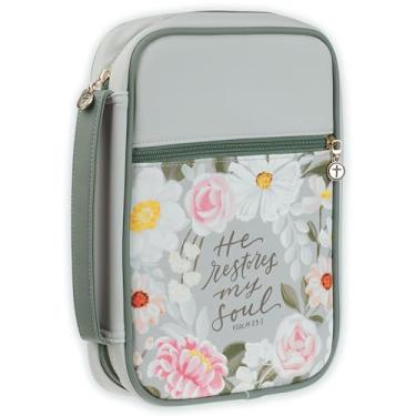 Imagem de Bible Cover Fashion Green Floral Printed He Restores My Soul Ps. 23:3