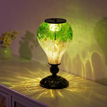 Imagem de YELENEW Abajur de mesa de vidro à prova d'água lâmpada de mesa de vidro 25 cm H lâmpadas solares de balão de ar quente luzes de jardim LED para pátio, mesa, jardim, quintal, decoração de mesa