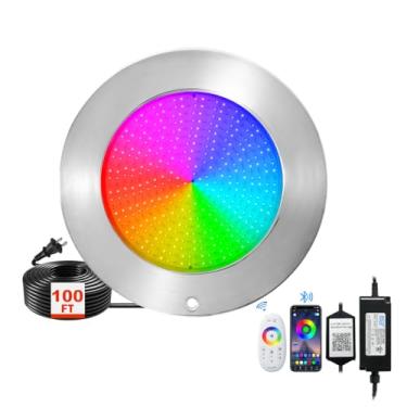 Imagem de OFXHKYV Luzes de piscina para piscina subterrânea, LED multicolorido, luz subaquática de aço inoxidável RGB para nicho molhado, controle de aplicativo e controle remoto, fácil instalação (10''-RGB-60W