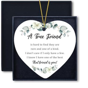 Imagem de Welshower Ornamentos de amigos, presentes de amizade para mulheres, presente de aniversário para mulheres, amizade, presente de amizade, presente de cerâmica para pendurar coração, lembrança para