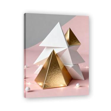 Imagem de Moldura interna. Arte moderna de presente de Natal, arte geométrica de árvore rosa empoeirada e dourada, tela emoldurada pronta para pendurar para uma casa de férias elegante. A41. 30x40cm-11,8x15,7