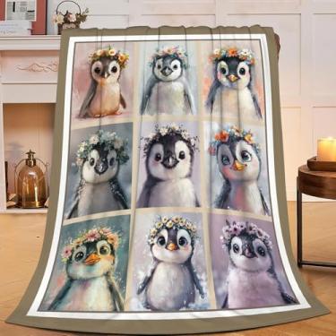 Imagem de Cobertor de pinguim fofo animal cobertor de flanela merch aconchegante decoração de lã felpuda quente macio leve presentes para amantes de pinguins mulheres homens meninas meninos sofá 127 x 101 cm