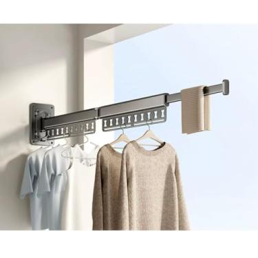 Imagem de Hhsdyl Cabide Dobrável de Parede, Estendal Retráctil Economizador de Espaço, para Lavandaria, Organização de Armários, Secador de Alumínio de Fácil Instalação,Gray,two