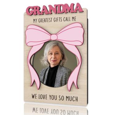 Imagem de DRWJPAT Porta-retrato magnético para avó, mini molduras magnéticas para geladeira e armário, Natal, aniversário, Ação de Graças, Dia das Mães, presentes para Gigi, moldura de madeira com laço rosa