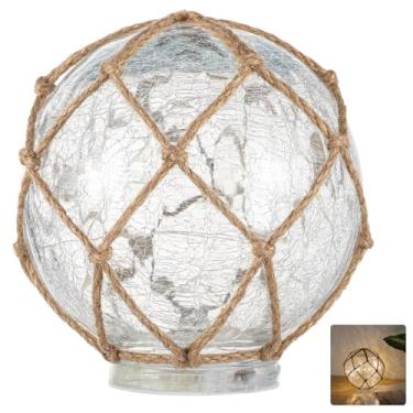 Imagem de Vaso de vidro costeiro com rede de corda e luzes embutidas, decoração temática de praia para sala de estar, vidro transparente para interiores de praia modernos