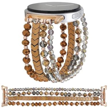 Imagem de WONMILLE Pulseira de contas compatível com Samsung Galaxy Watch 8 de 40 mm/44 mm Watch8 Classic de 46 mm, pulseira feminina elástica para Galaxy Watch 8/8 Classic (Bronze, P)