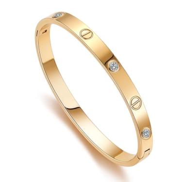 Imagem de LaBling Pulseiras de ouro femininas | Pulseira Amizade Amor Zircônia Cúbica Aço Inoxidável Banhado a Ouro 18K | Presentes de joias, Large, Aço inoxidável, Zircônia cúbica