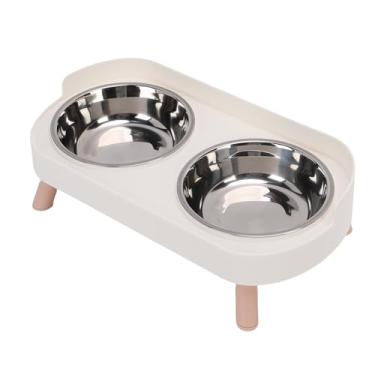 Imagem de banapoy Tigela Elevada para Cães, Tigelas Elevadas para Comida de Gato e água, Conjunto Com Tigelas Duplas de Aço Inoxidável, Estação de Alimentação para Animais Estimação Suporte (Branca)