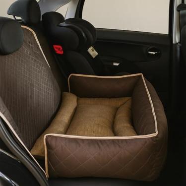 Imagem de Protetor impermeável para assento de carro para animais de estimação com colchão macio e impermeável. (Marrom liso)