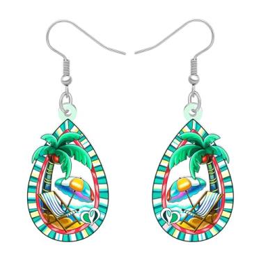 Imagem de DOWAY Brincos de palmeira de coco verde pendurados, brincos de planta tropical de lágrima de acrílico joias de praia presentes havaianos para mulheres amantes de praia, Medium, Acrílico, Sem pedra