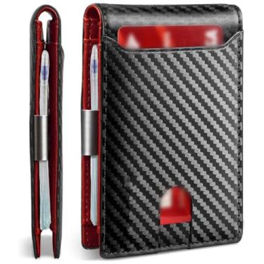 Imagem de Carteira masculina fina com bloqueio de RFID – Carteira minimalista de couro dobrável com 11 porta-cartões e janela para identidade – Design de clipe para dinheiro no bolso frontal