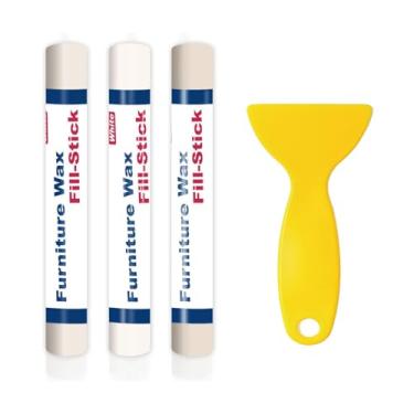 Imagem de Kenbry Bastão de preenchimento de cera branca de 3 cores, kit de reparo de madeira para arranhões, rachaduras, arranhões, goivas em funitures de madeira, pisos, armários, mesas e portas - reparo