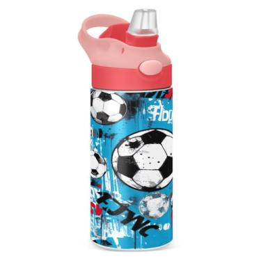 Imagem de Blueangle Garrafa de água de futebol azul de aço inoxidável isolada de 350 ml com tampa de canudo - Garrafa esportiva reutilizável e portátil à prova de vazamento para viagens, ao ar livre #15