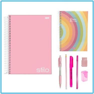 Imagem de Kit Papelaria Tons de Rosa Cor Rosa Arco Iris Escolar Neon Pastel - Ka