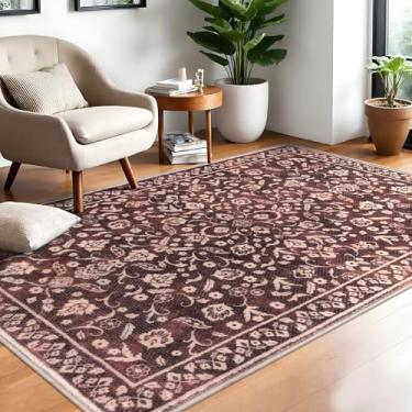 Imagem de SILOLOOM Tapete vintage de 10 x 15 cm, bordô profundo, antiderrapante, lavável, tapete para sala de estar, com estampa fina, de lã sintética, tapete super macio para quarto, sala de jantar, interior e