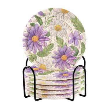 Imagem de Qilmy Conjunto de 6 peças de porta-copos de flores bonitas ou porta-copos de bar para bebidas, porta-copos de fazenda ou porta-copos de mesa rústicos, porta-copos modernos de algodão para o Natal632