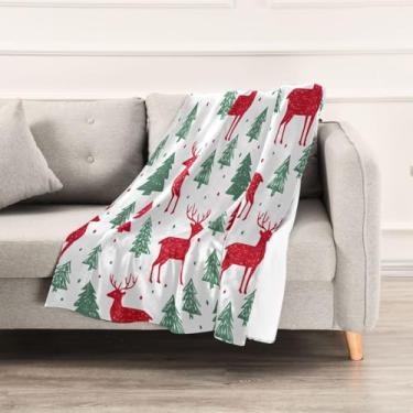 Imagem de Wassud Cobertores e mantas de Natal de 152 x 228 cm de Natal com cervos para sofá, cobertores quentes aconchegantes de lã de pelúcia para cama, sofá, cadeira, decoração de casa