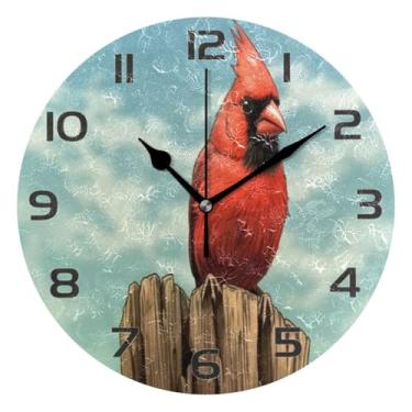 Imagem de YETTASBIN Relógio de parede pássaro vermelho, silencioso, sem tique-taque, operado por bateria, relógio redondo decorativo criativo para cozinha, sala de estar, banheiro, decoração de escritório em