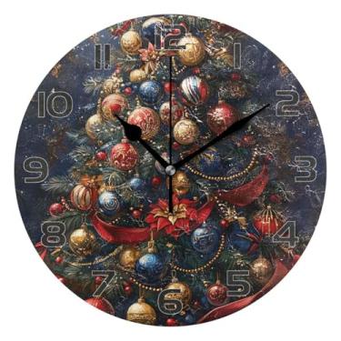 Imagem de YETTASBIN Relógio de parede de árvore de Natal, silencioso, sem tique-taque, operado por bateria, relógio redondo decorativo criativo para cozinha, sala de estar, banheiro, decoração de escritório em