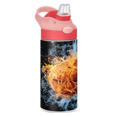 Imagem de CEBUGI Garrafas de água de basquete à prova de vazamento garrafa de água infantil com canudo Garrafa de água isolada a vácuo de aço inoxidável para meninos e meninas