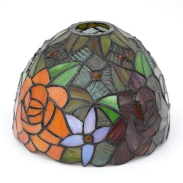 Imagem de Cúpula de abajur de 8 polegadas com vitral rosa, estilo Tiffany vintage, para luminárias de mesa, pendentes, arandelas e plafons.