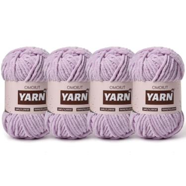 Imagem de 4 pacotes de fios de crochê grosso de chenille de pelúcia - fio de bebê para crochê macio - fios de veludo para artesanato em cobertores - Fios amigurumi fofos 200 g/262,5 m (4 roxos claros)