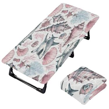 Imagem de Burbuja Lençol de berço de tubarão rosa pastel para crianças, lençol de cochilo acolchoado portátil com faixa elástica para meninas e meninos, lavável na máquina, 63,5 x 127 cm