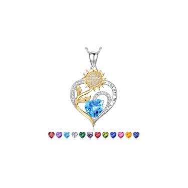Imagem de Iefil Presentes de Dia das Mães - Presentes de girassol para mulheres, colar de girassol, colar de pedra do mês de nascimento para mulheres, presente de aniversário para mãe, You Are My Sunshine, joia