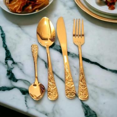 Imagem de Faqueiro Talheres Dourado De Luxo Super Trabalhado 24 Pçs - STAINLESS 