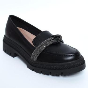 Imagem de Mocassim Moleca Tira Strass Tratorado Feminino - Preto - 40-Feminino