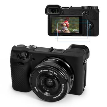 Imagem de TYUANDOUER Capa para câmera A6400 A6300 e kit de acessórios de protetor de tela LCD, capa de silicone macio para câmera digital Sony Alpha A6400 A6300, capa corporal com aderência - preta